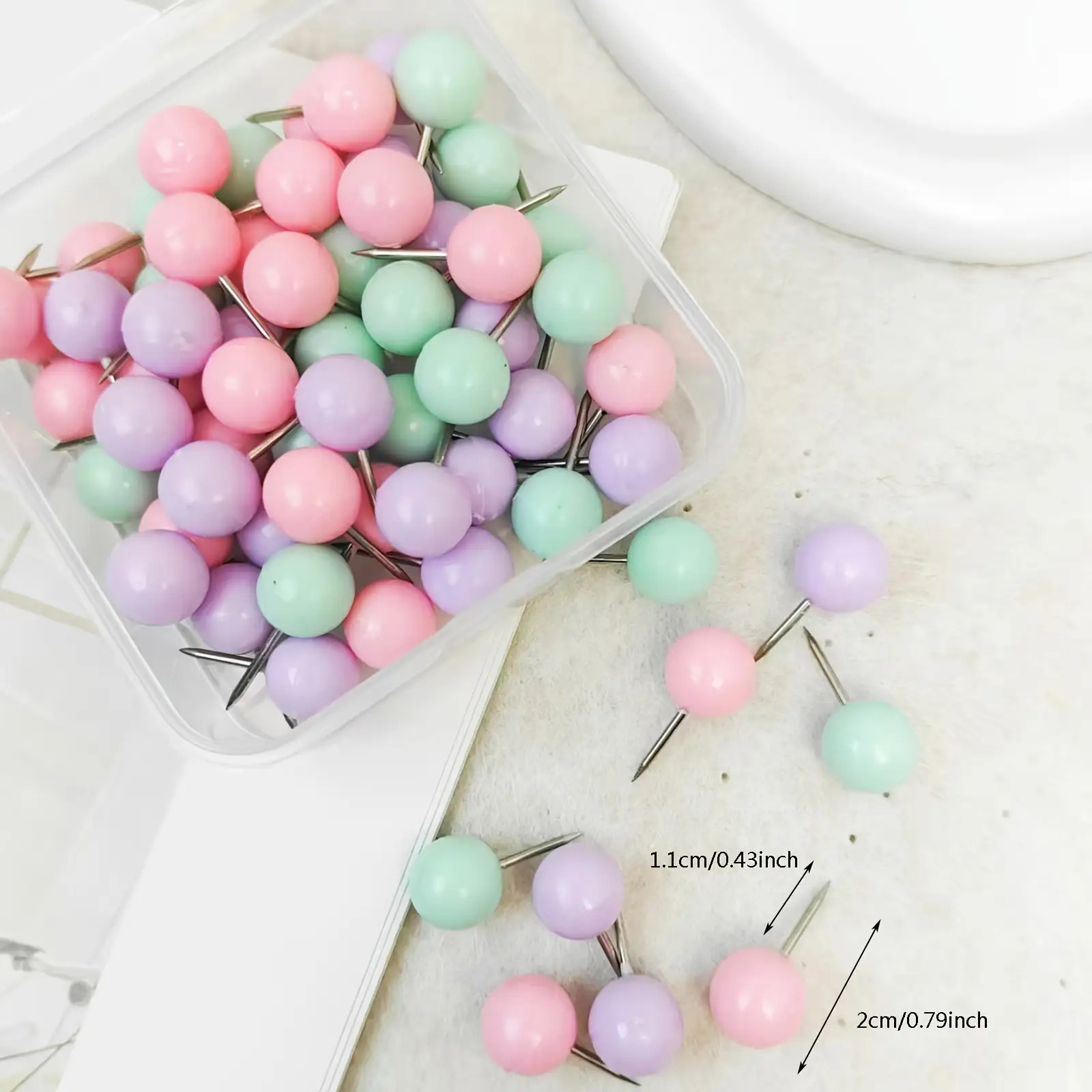 100pcs colorful push pins iron thumb tacks for bulletin board cork board wall hangings office desk decor and organization Product details 1