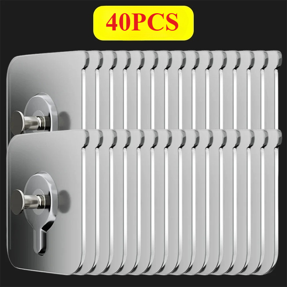 40/60pcs, Transparent Self-adhesive Wall Hooks Photo Frame Clock Screw Hook No Drilling No Nail Hanging Hangers Holder Organizer, Utility Hooks