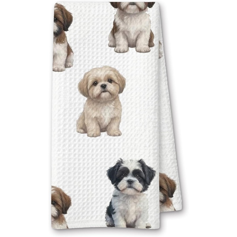 TEMU 1pc 18x26-inch Shih Tzu Cloths, Suitable For Kitchen, Bathroom, Decoration. A Gift For Dog Lovers. Kitchen Towel, Cute Puppy Pattern Tea Towel