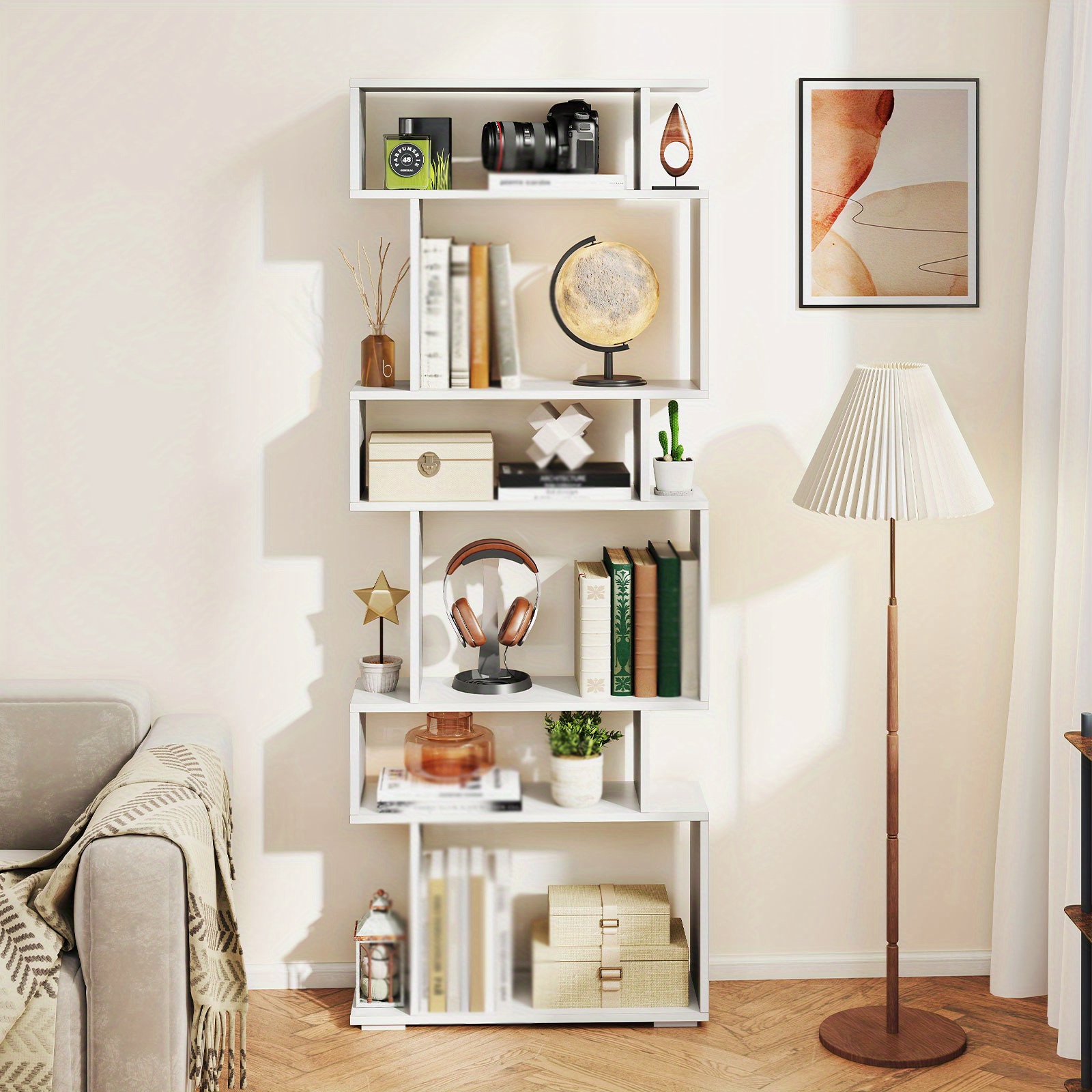 TEMU Maxmass 6-tier Bookshelf, Geometric Bookcase With 2 Anti-tipping Kits, Wooden Display Shelf, Decorative Storage Shelving For Home Office Living