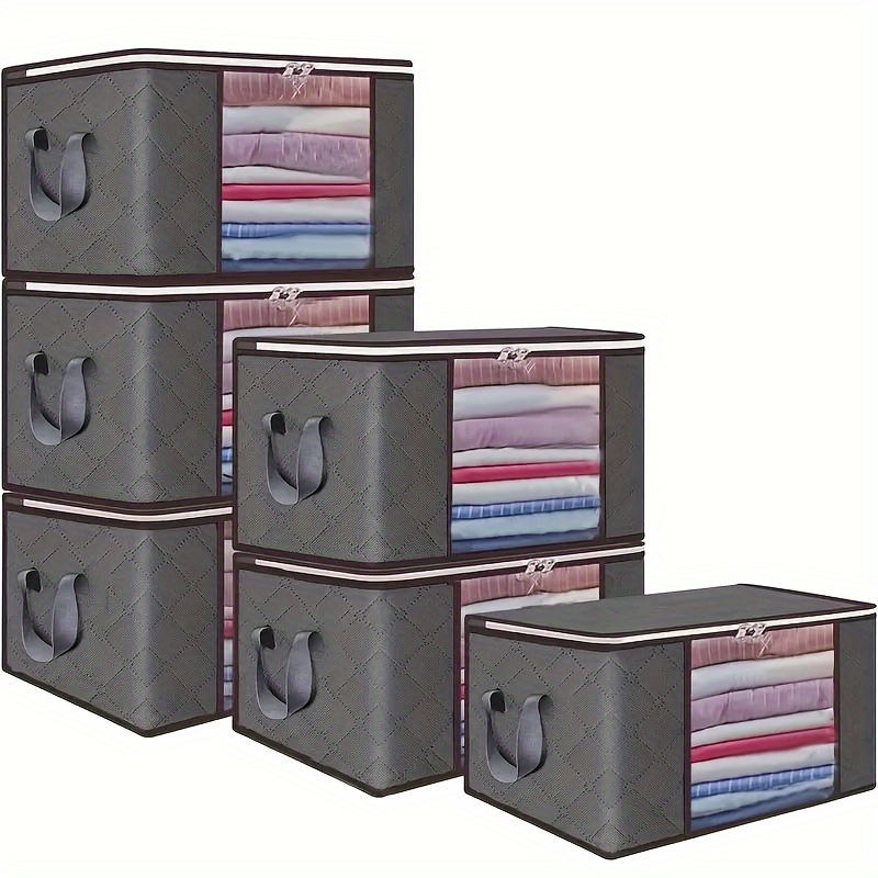 Image of 6pcs Extra Large Storage Bags, Durable Folding Clothes Organizer For Bedding, Blankets, Pillows, And Clothing With Zipper And Lid, Reinforced Handles