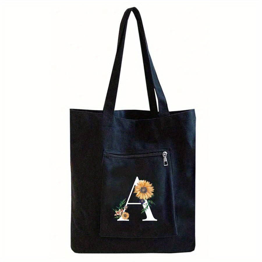 TEMU 1pc, Letter Floral Pattern Tote Bag, Ladies' Casual Tote Bag, Suitable For Vacation, Beach And Daily Life, Is A Great Gift For Women, Mom,