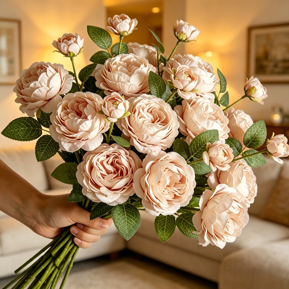 8 bundles 24 flowers simulated pink artificial peony bouquet blooming peony suitable for indoor outdoor weddings decoration dining table centerpieces durable plastic material suitable for christmas easter hanukkah mothers day