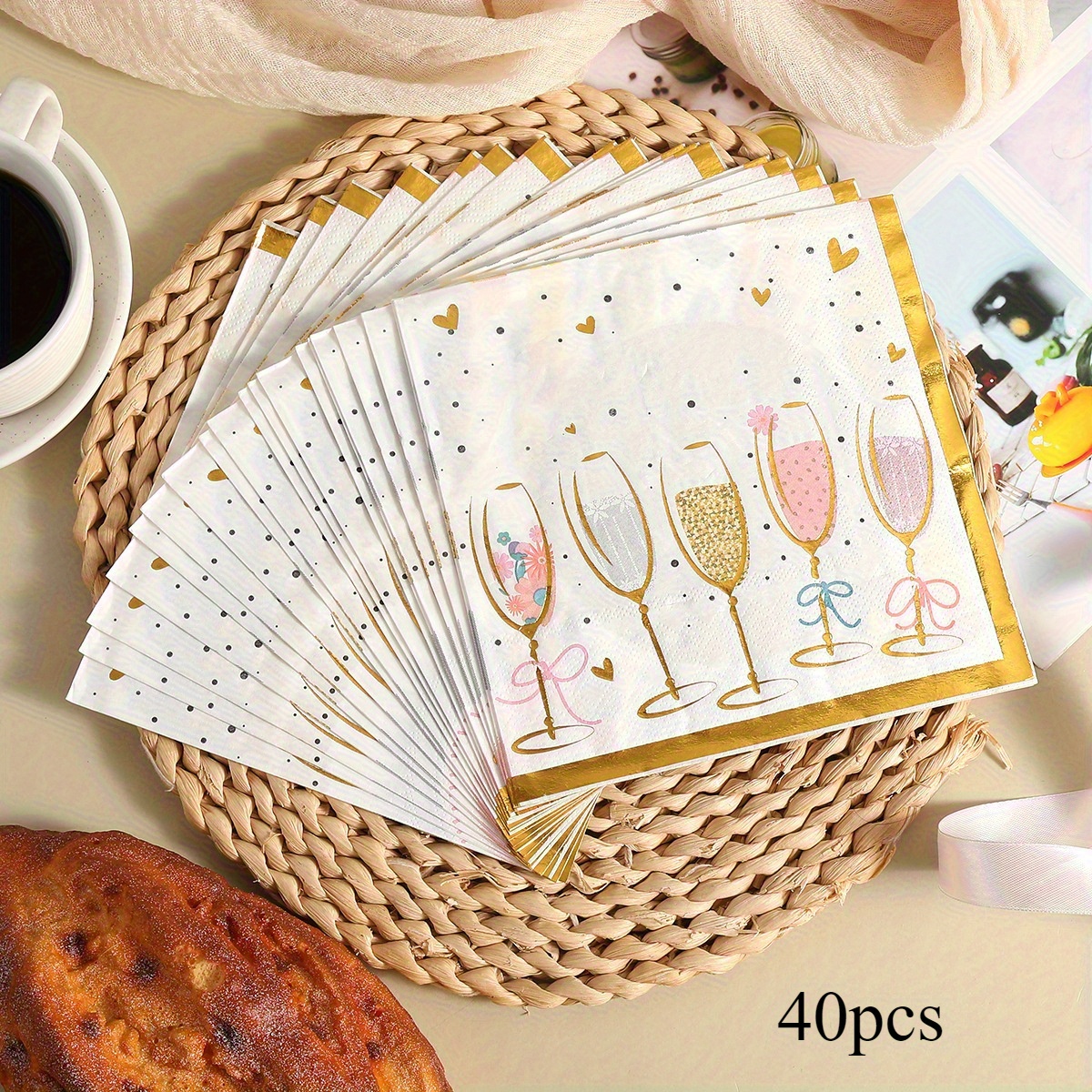 TEMU 40 Napkins, Disposable Napkins, Party Napkins, Elegant Glasses, Party Decoration Supplies Gifts, Birthday Napkins, New Year, Valentine's Day,