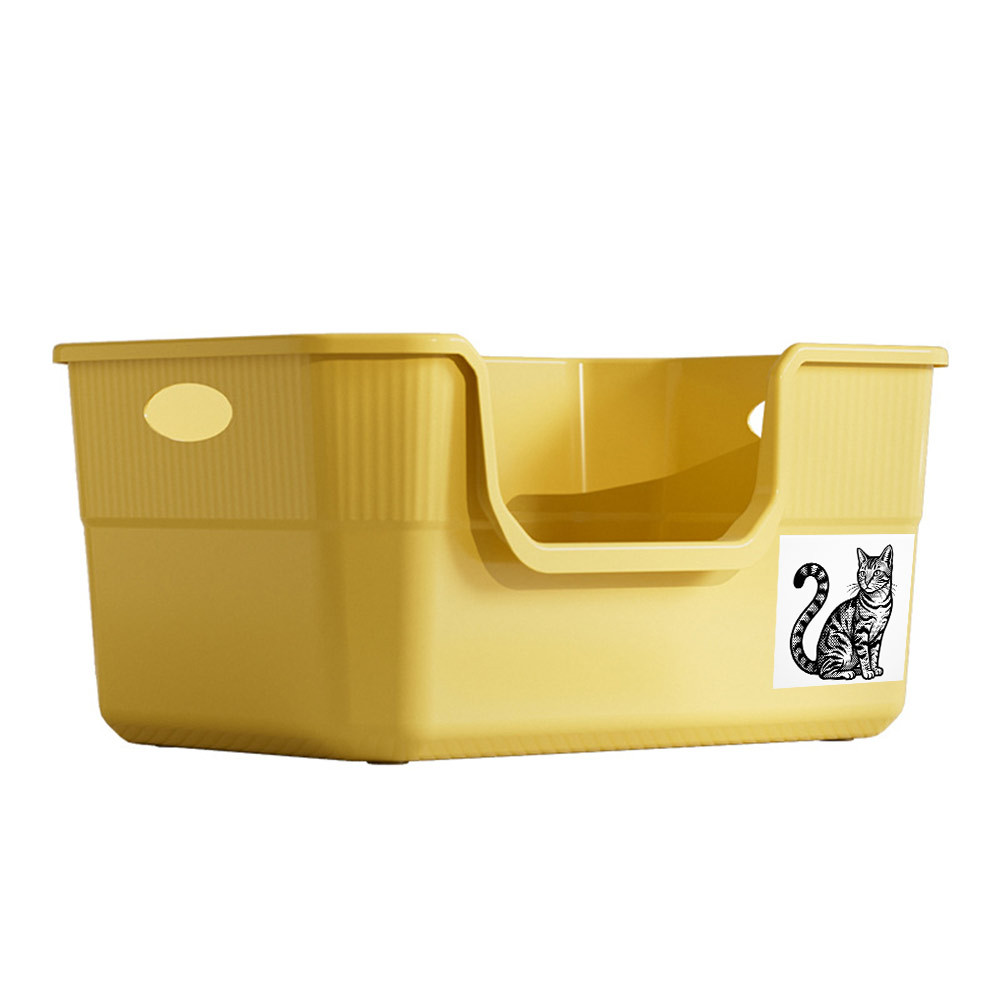 TEMU -one Large Cat Litter Box With 1   1 Diy Self-adhesive Sticker â High-sided Pet Litter Tray Featuring A Low-entry Design, Bathtub-style