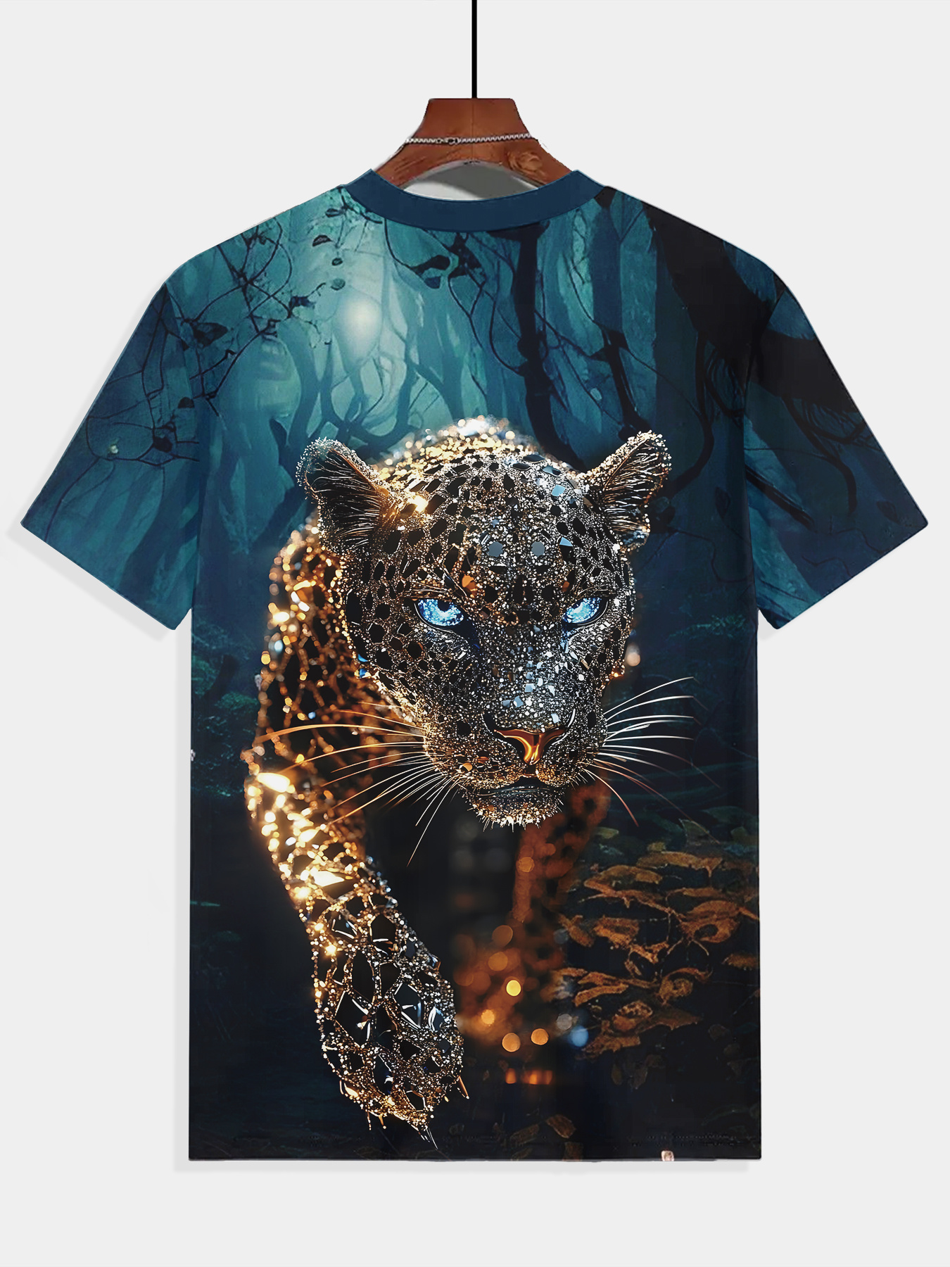 mens 3  shiny leopard print t shirt 100 polyester casual round neck short sleeve       summer daily wear halloween gift leopard print t shirt     pattern shirt durable fabric Product details 1