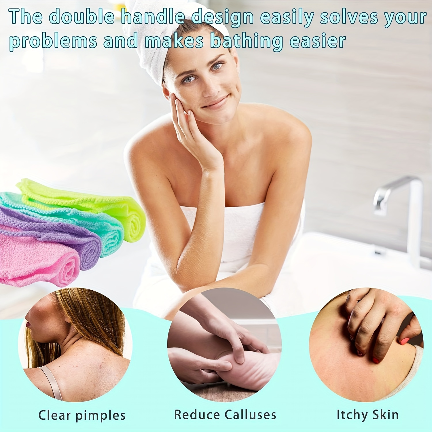 stretchable nylon exfoliating back scrubber gloves dual layer quick   washcloth with handle for shower skin cleansing massage details 2