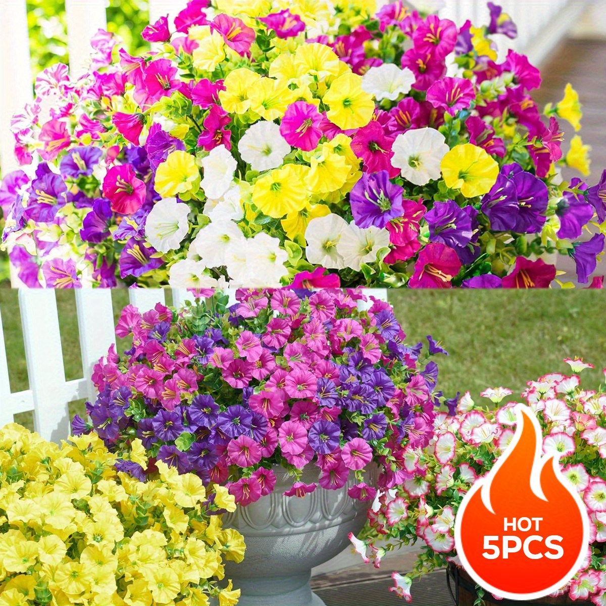 5 bundles realistic artificial   flowers uv sun resistant outdoor indoor plants no fade vibrant purple   yellow pink white lavender low maintenance faux floral decor for garden patio porch outdoor artificial flowers