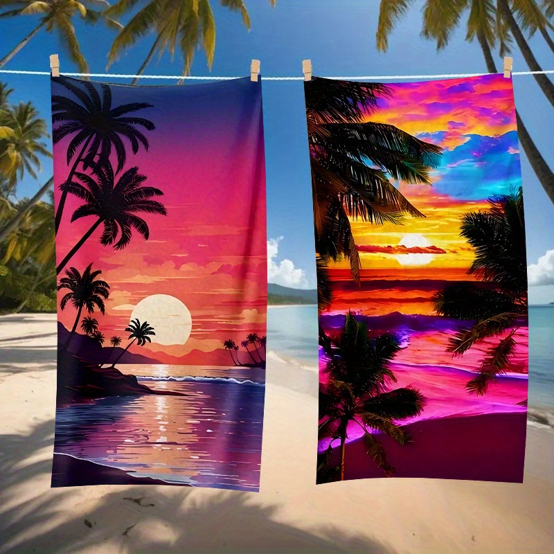 TEMU 2 serviettes de plage à imprimé tropical | Douces | pour la plage, , les | Lavables en machine | Motif et paysage océanique
