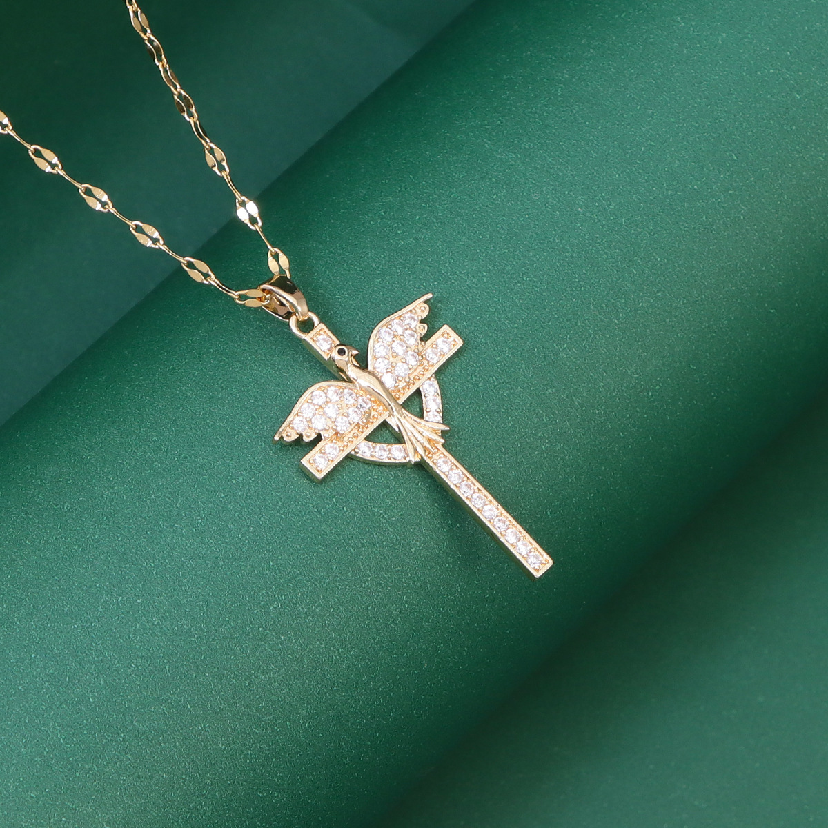Women's Classic 18K Golden Plated Cross Necklace with Zirconia