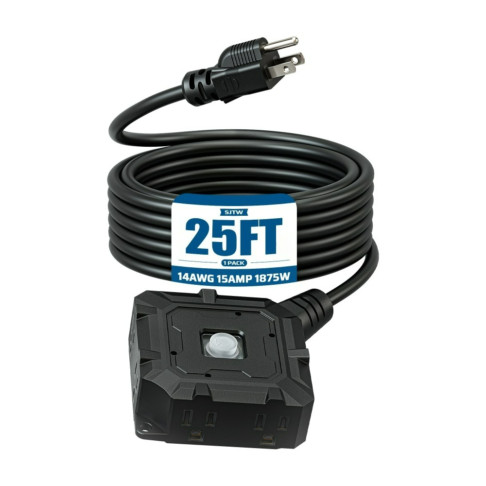 TEMU Rallonge d'extérieur robuste DEWENWILS 25 pieds noire, 4AWG SJTW, 15A/125V/1875W, 6 prises avec interrupteur marche/arrêt et cache pour Noël,