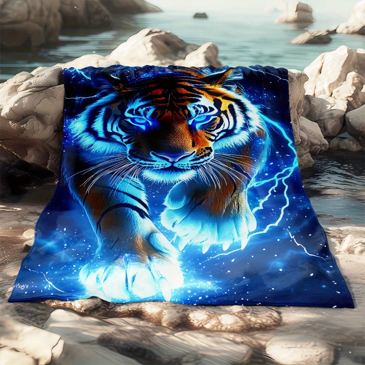 TEMU 1pc Tiger Portable Blanket | Lightweight Throw For Sofa Bed Travel Camping, Livingroom Office Couch Chair, And Bed - Digital Printing Blanket