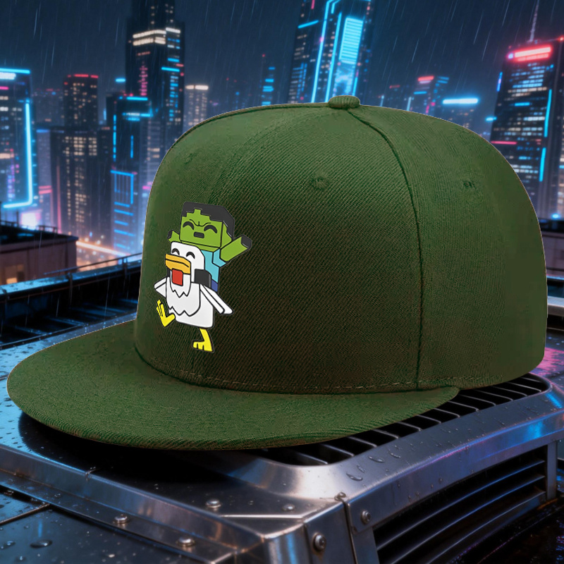 TEMU 1pc Creeper Riding Chicken Printed Flat-brim Baseball Cap - Adjustable Unisex Hip-hop Hat - An For Golf, Fishing, And Casual Wear