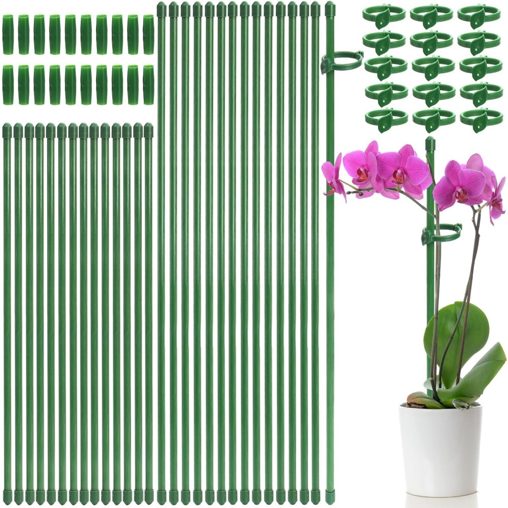 

48pcs Plant Support Stakes, 11 Inch&17 Inch Height Adjustable Garden Single Stem Plant Stake With 48pcs Plant Clips And 24pcs Connect Pipe Green Plant Stick Support