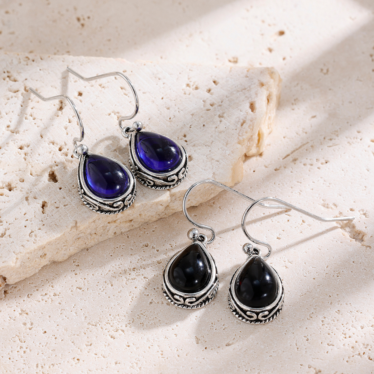 Women's Retro Teardrop Stone Drop Earrings, Bohemian Style