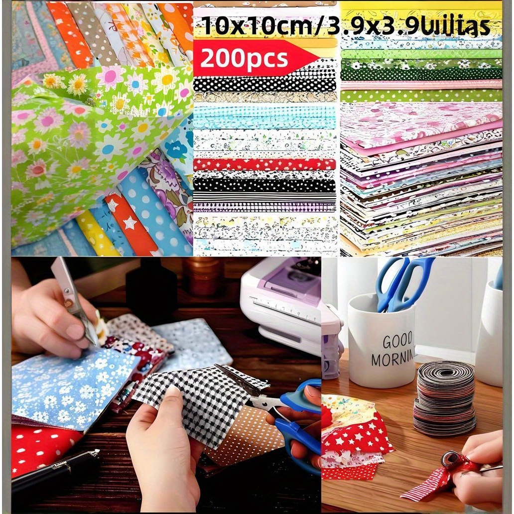 TEMU Assortiment de tissus brodés floraux 200 pièces, prédécoupés 10X10Cm/3.9X3.9 pouces, 100%, avec de magnifiques floraux, adaptés aux quilts main,