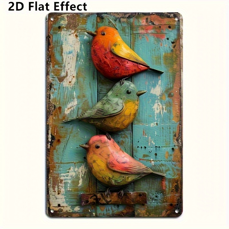 TEMU 2d Flat, Vintage Watercolor Bird Wall Decoration Sign- 7.8inch X 5.85inch Style Wooden Poster With Vivid Bird Patterns, Perfect For