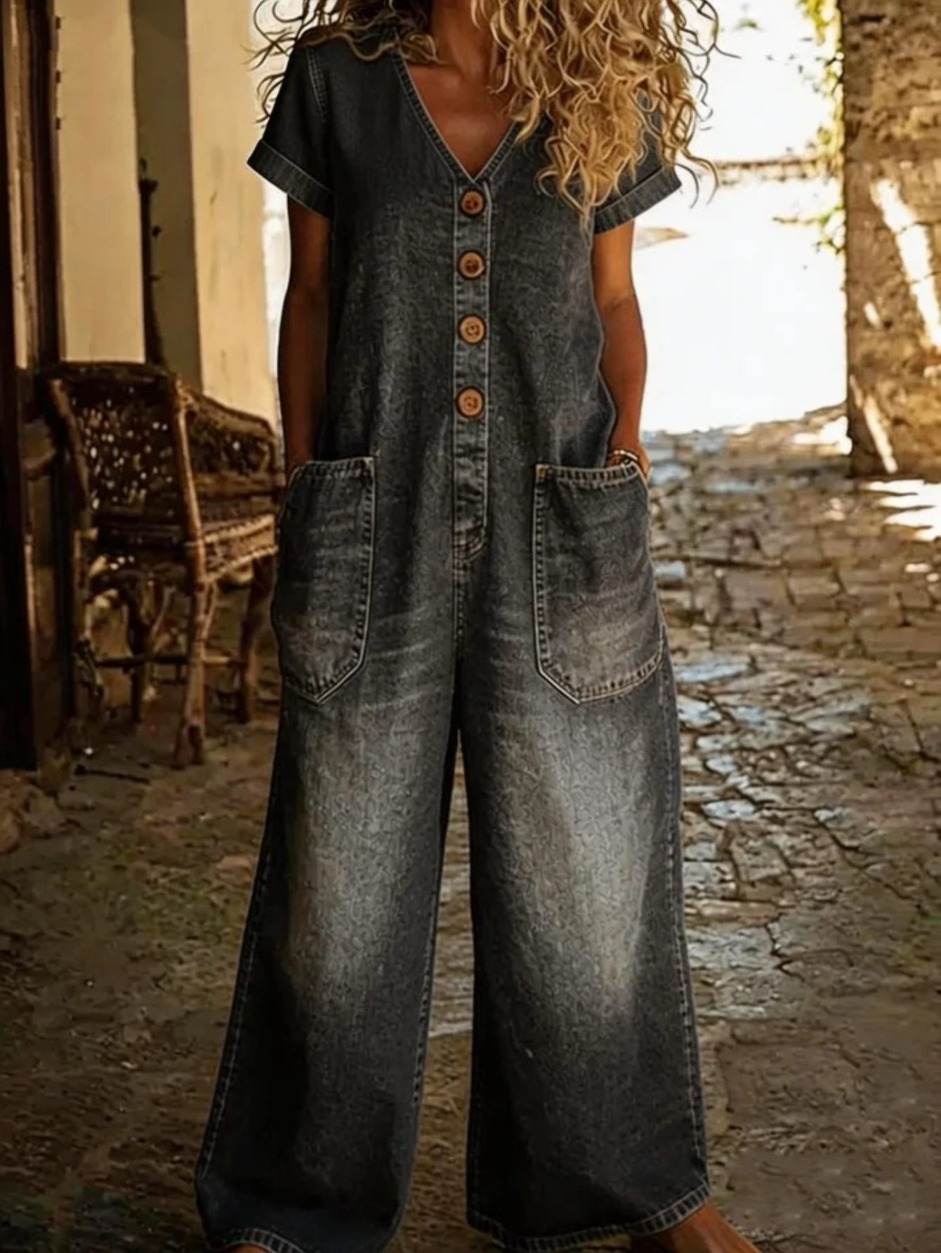 New Womens Jumpsuit Style Button