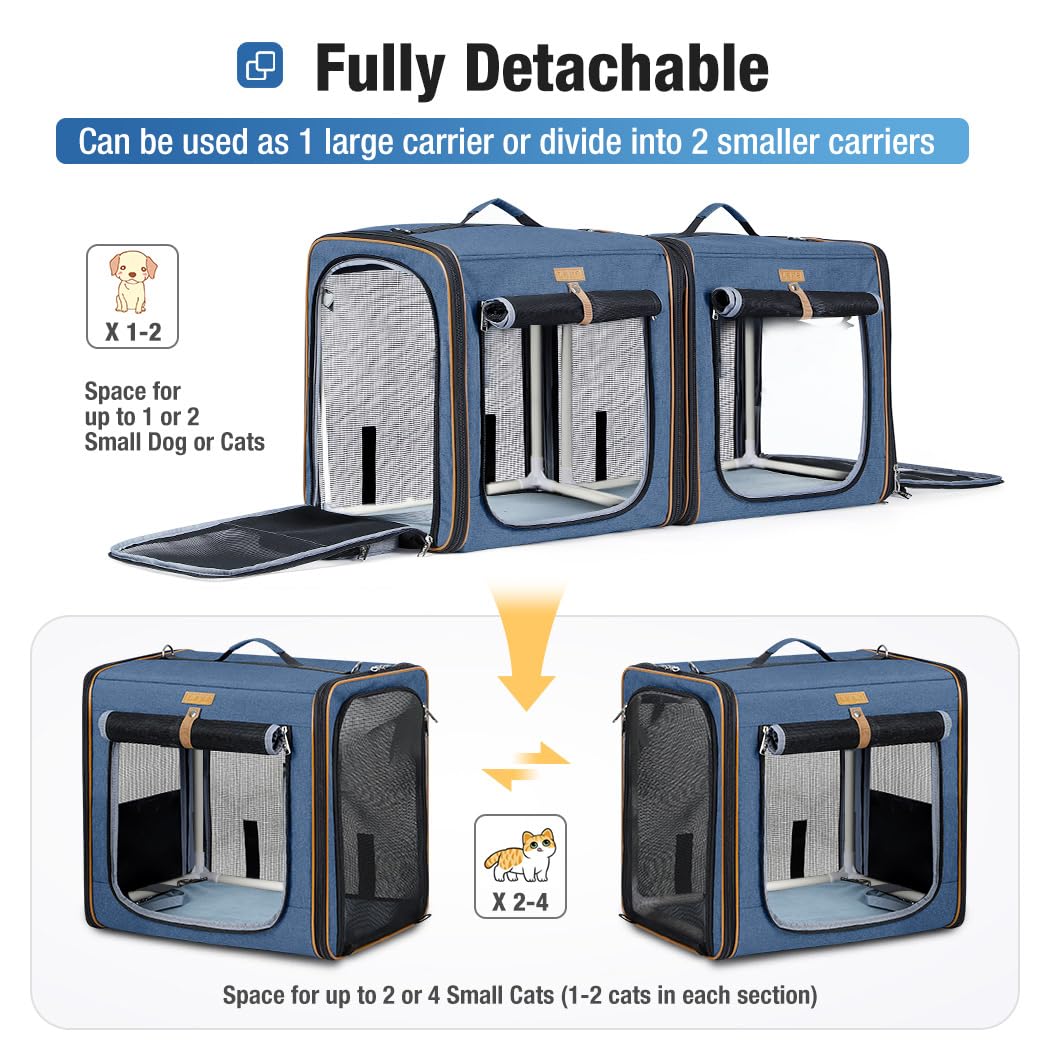2 in 1 large cat travel carrier with removable litter box heavy duty soft sided   with zipper locks   17 7 x 16 5 x 13 design ventilation system cushioned base for car airplane moving durable easy clean carrier for ca