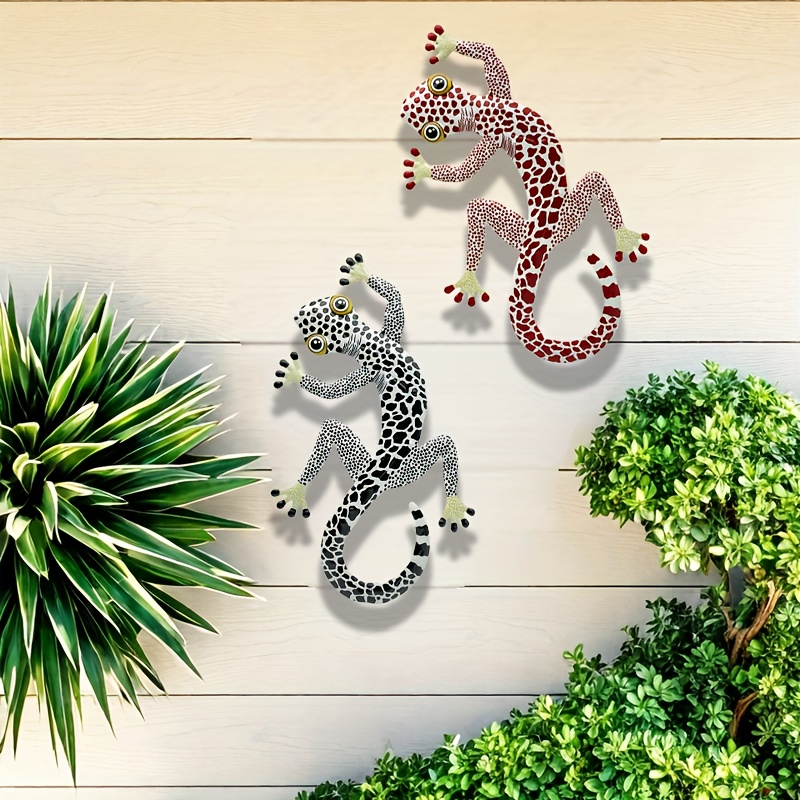 TEMU 2 piezas de decoración de pared de acrílico, gecko colorido adecuado para el hogar, villa, jardín, patio, colgante decorativo de pared - Regalos