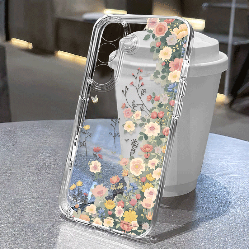 TEMU Phone Case - Flowers Butterflies Plants Design A Completely Wrapped Tpu Phone For Galaxy S25/s24/s23/s22/s21 Ultra, Plus, Fe And
