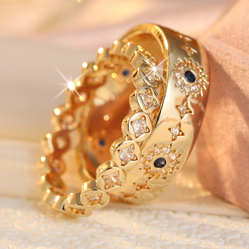 Ladies' Star Moon Sun Pattern Ring Set with Synthetic Zirconia