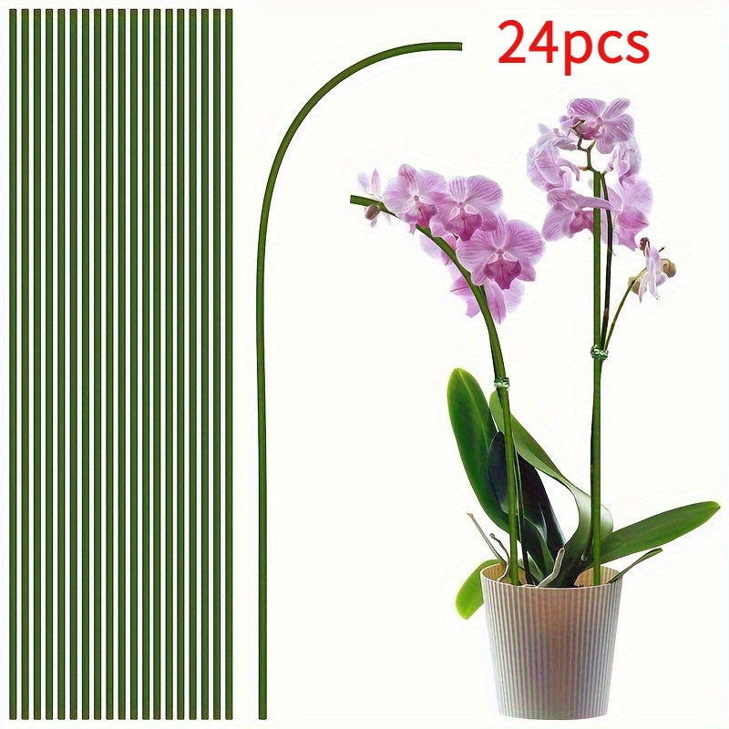 Image of 12/24 Pack 40.1 Cm Green Plant Support Stakes Gardening Bracket For Indoor And Outdoor Plants, Potted Flowers, Orchids, Peonies, Roses, Courtyard Climbing, Decoration | Durable Plant Rods