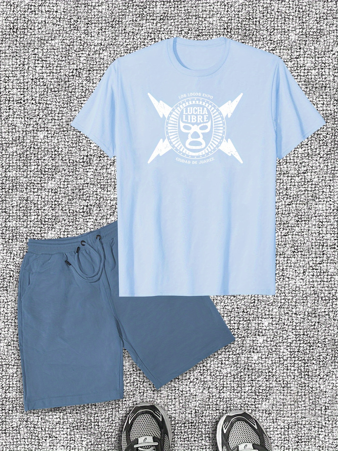 Men'S Casual Cotton T-Shirt & Shorts Set - Summer Solid Color Crew Neck Tee with Logo, Matching White Drawstring Shorts, Breathable Cotton, Perfect for Casual Attir