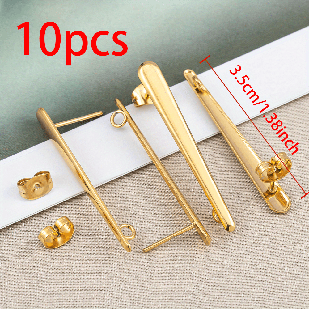 TEMU 10pcs Stylish Baguette Stainless Steel Women's Earrings With Round Rings Hung Pendant Jewelry For Homemade Earrings Additions For Daily Wear