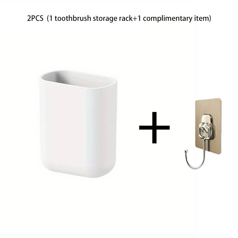 TEMU 2 stuks (1 tandenborstelhouder + 1 haak) Moderne minimalistische badkamerorganizer - Wandmontage tandenborstelstandaard & tandpastabeker met