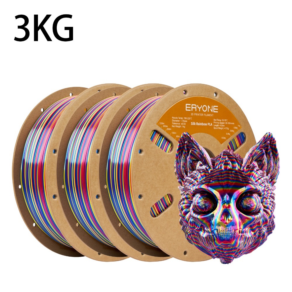 Eryone Pla Rainbow Of Colors 3d Printing Supplies Filament For 3d Printer, 3 Rolls, 3kg 1.75mm +/ -0.03mm, Easy & Transition