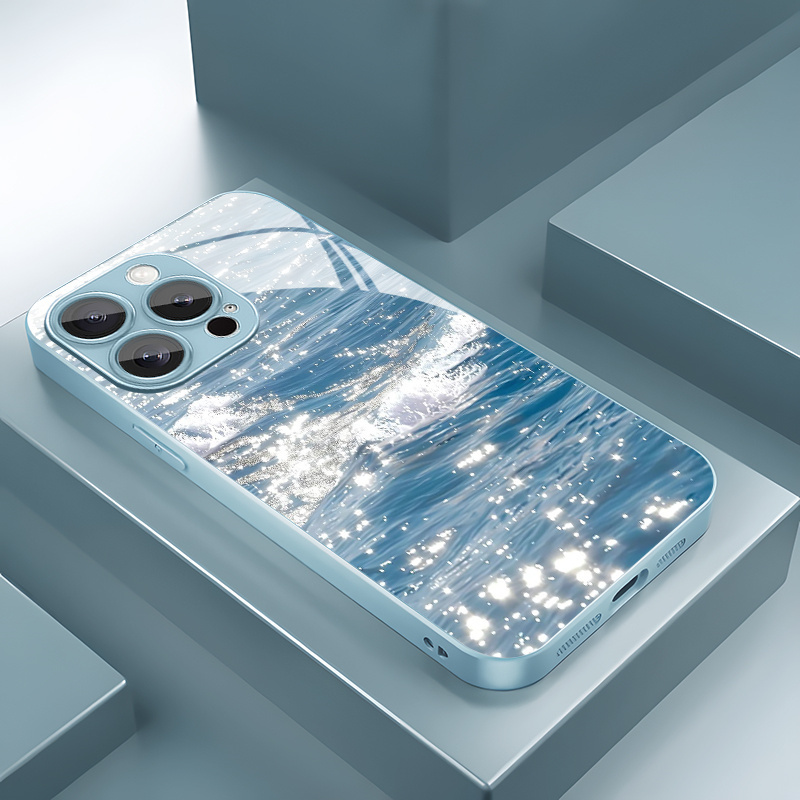 TEMU Phone Case - Wave Pattern Phone Case Suitable For Iphone12/12pro/12promax, 11/11/11pro, Max/7/8/xs 14/14plus/14pro/14promax, Glass Phone Case