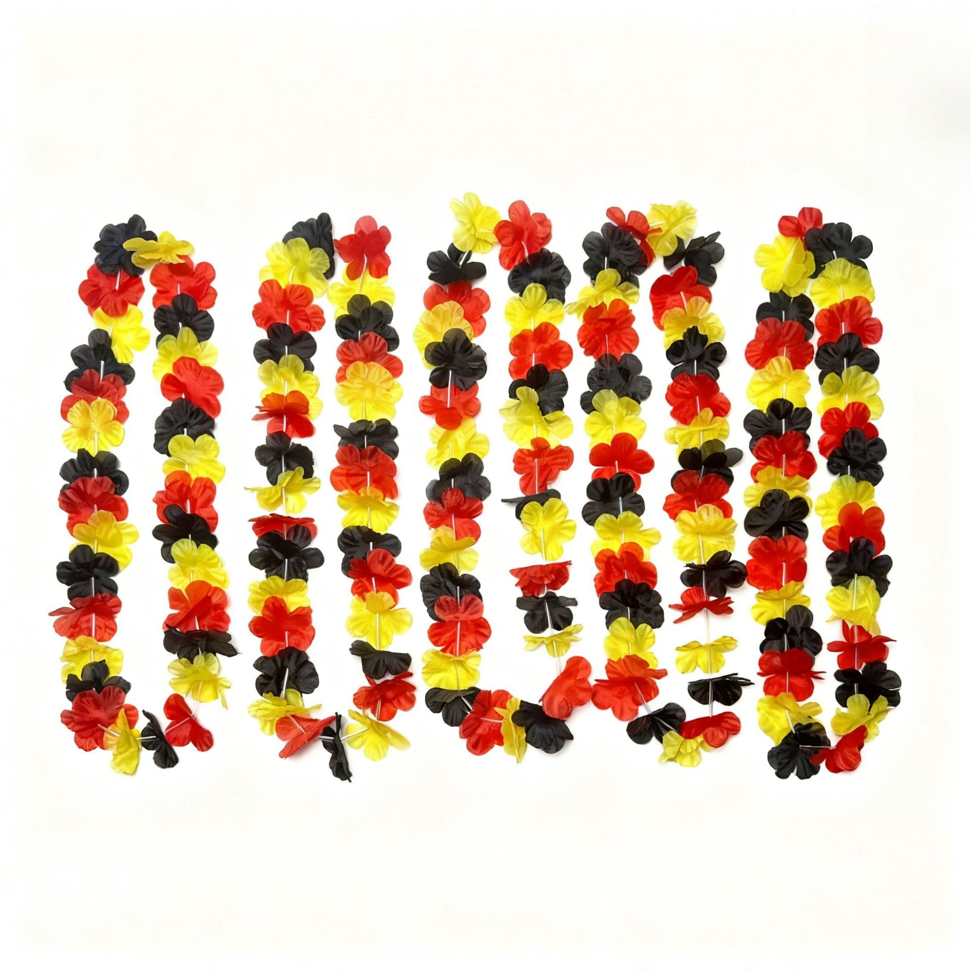 Image of 5pcs Set Of 30 Hawaiian Lei Petals In Red, Black, And Yellow For Sports Events