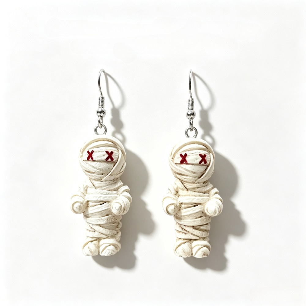 TEMU 3d Three-dimensional Bandage Doll Pendant Earrings, Funny Cartoon Resin Ear Hooks, Halloween Goth Party Niche Fun Jewelry Gifts