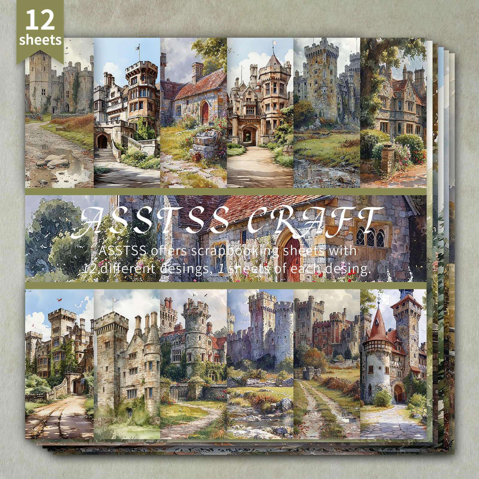 TEMU A 12-sheet Paper Pad Measuring 6 By 6 Inches, Featuring A Vintage Design In A Retro Watercolor Style. This Heavyweight Cardstock Is Perfect For