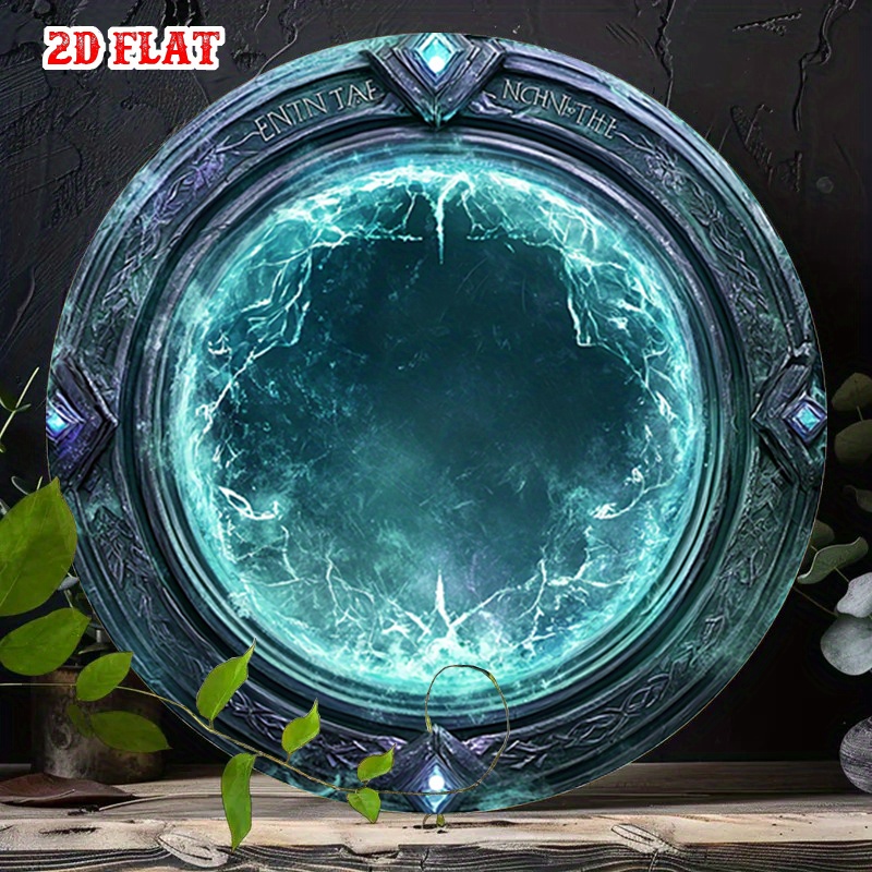 TEMU 2d Flat, 1pc Round Metal Wall Art Poster - A Magical Portal With Glowing And An Intricate, Mystical Design, Durable Aluminum Indoor Decor
