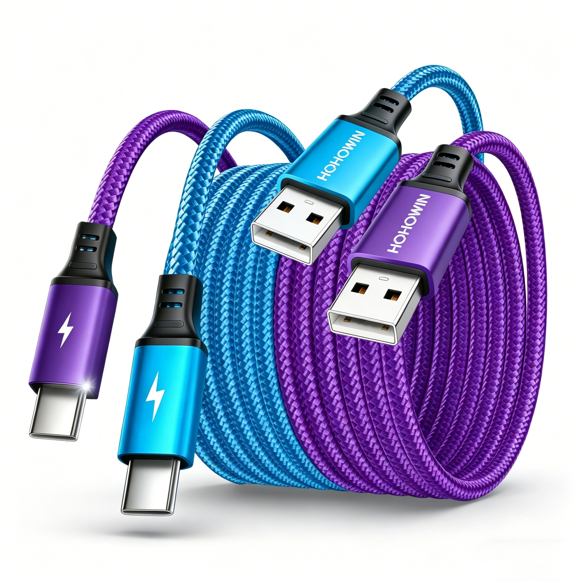 2pcs 60W Max Fast Charging Type C Charger Cable, Nylon Braid USB A to USB C, Braided, for Iphone 17/16/15 Series, for Samsung, for Huawei, Oppo, Oneplus, 39.6inch/79.2inch/118.9inch