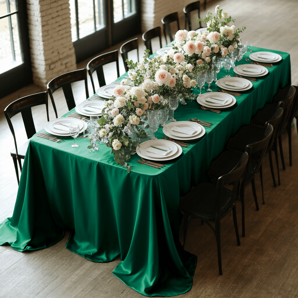 Un Mantel de Un Solo * + * Manteles de Seda Verde Elegante Autoadhesivos -  Mantel Rectangular * de Tela de Poliéster * * para Decorar Mesas en * * *  de Banquetes., image size:1024x1024