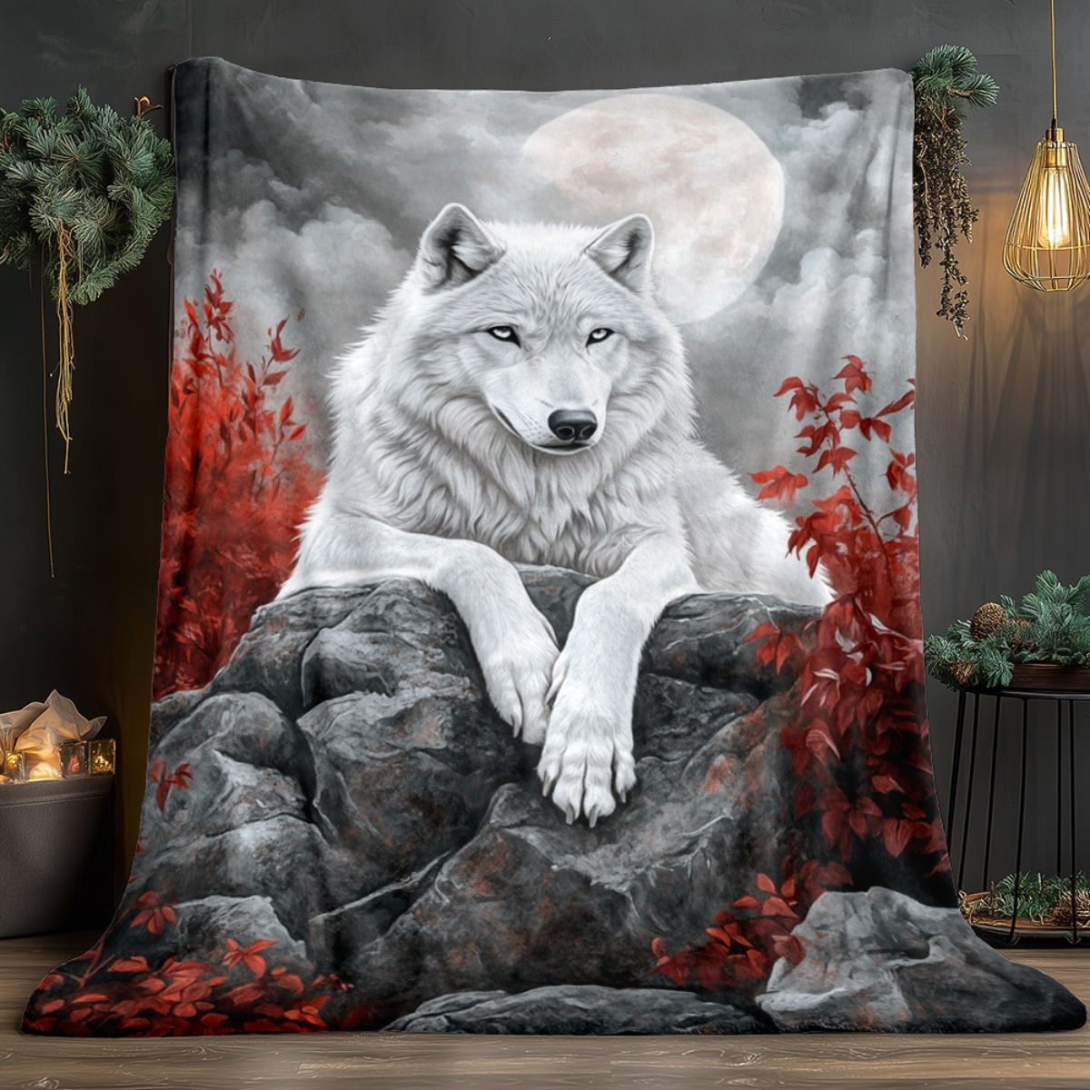 TEMU 1pc Wolf Under In Snowblanket- Lightweight Flannel Throw For Sofa, Outdoor, Camping, Livingroom, Office, Chair, And Bed - Digital Printing Soft