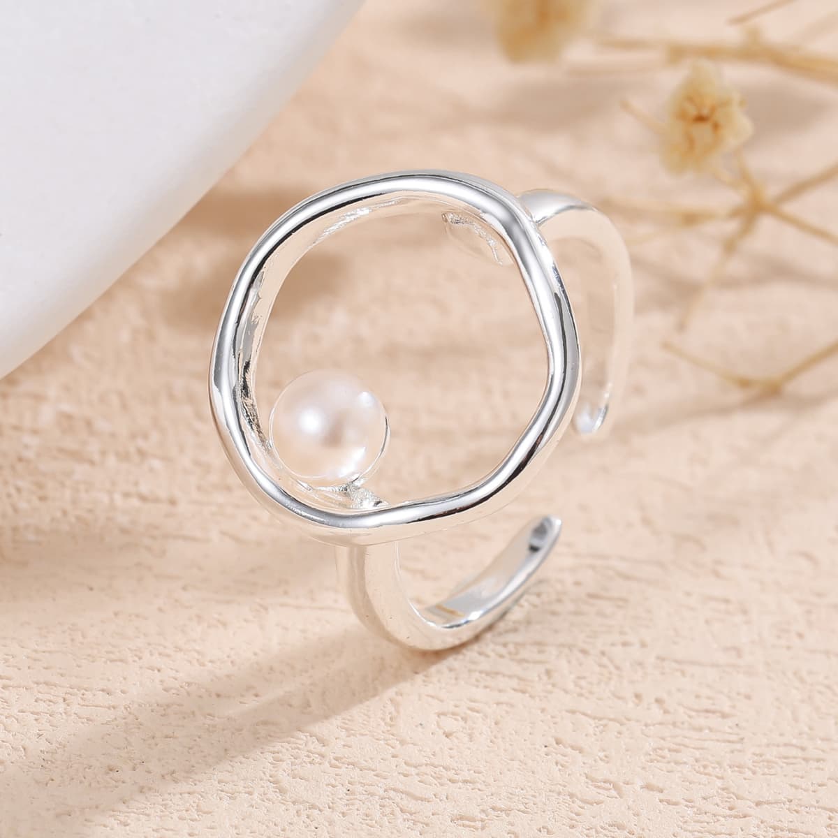 Unisex Adjustable Geometric Open Ring, Exquisite Round Design