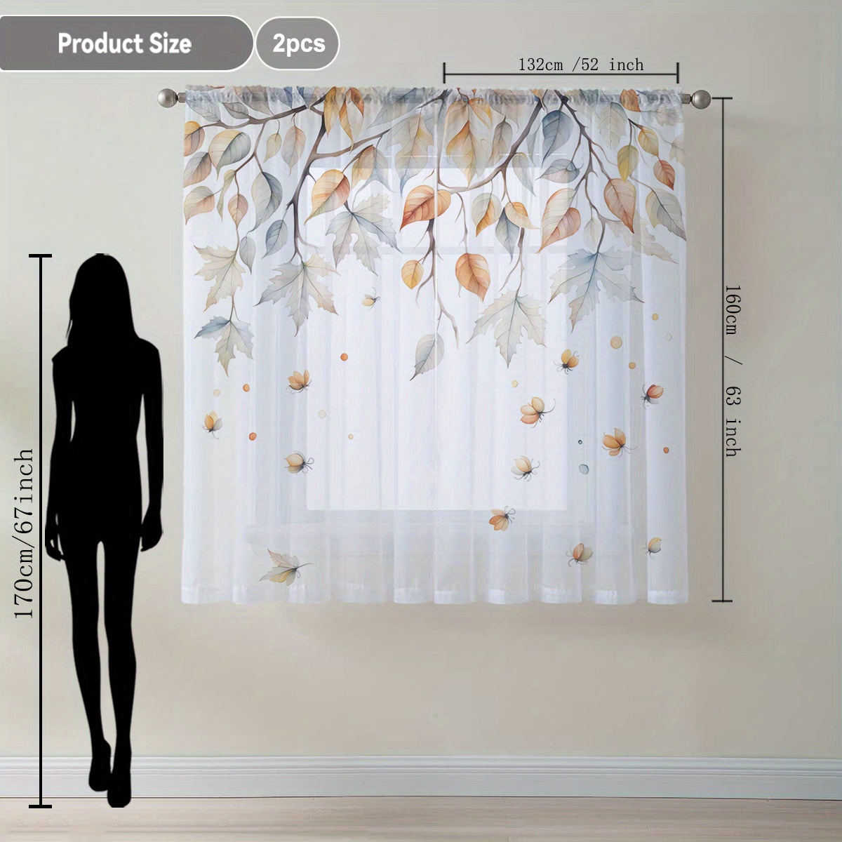 TEMU Lot de 2 rideaux de décoration d'intérieur à motif de flottantes, adaptés pour cuisine, café, salon, salle à manger, balcon, jardin, chambre