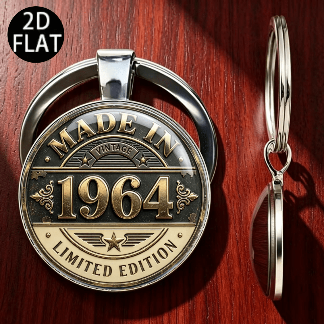 TEMU 2d Flat Retro 1964 Keychain, Men's And Women's Fashion Decoration, Bag And Car Keychain Ornament, Suitable For Father's Day, Mother's Day,