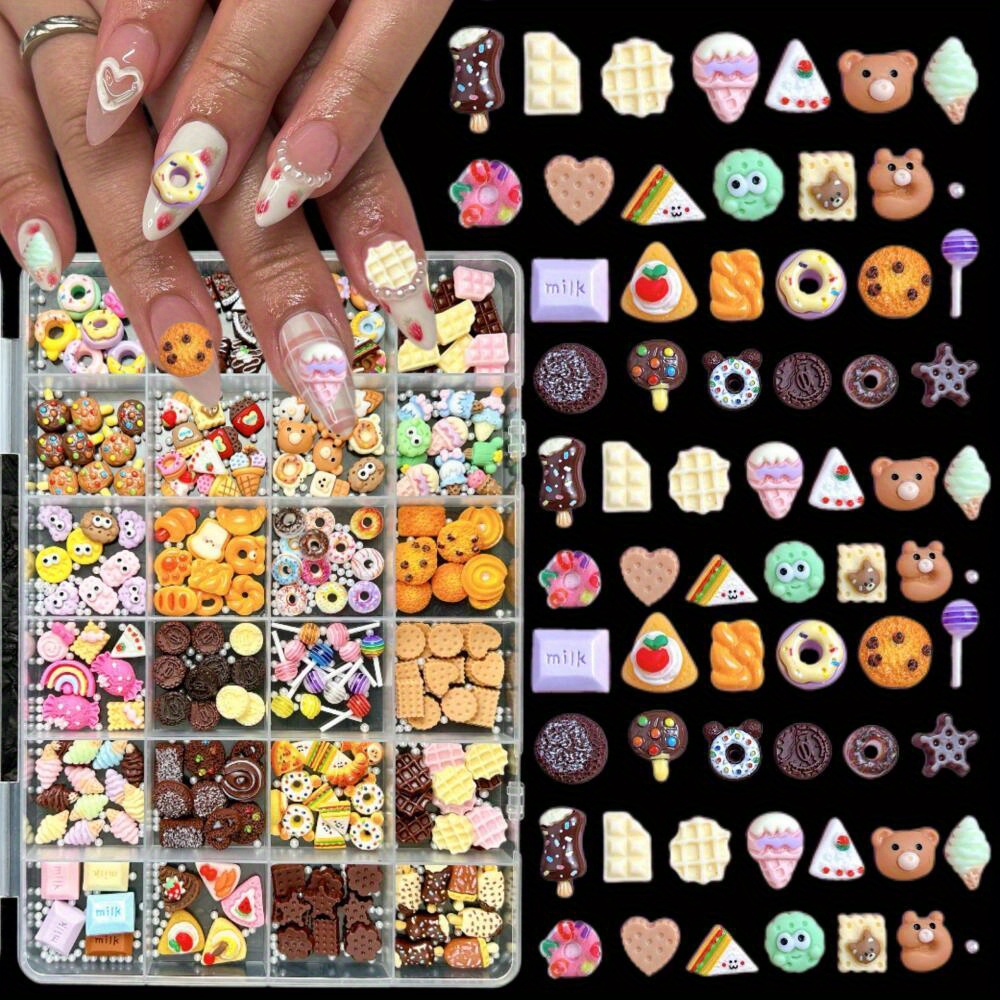 

Cartoon Nail Art Decorations Set, Cute 3d Donut & Ice Cream Resin Charms, Diy Nail Accessories Kit, With -free For Creative Manicure