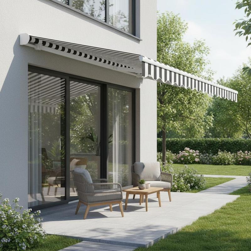 Image of 1 Pack And White Pu-coated Polyester 330x245cm Awning Replacement Canopy Cover With Valance For 3.5x2.5m Frame Outdoor Patio Sun Shade