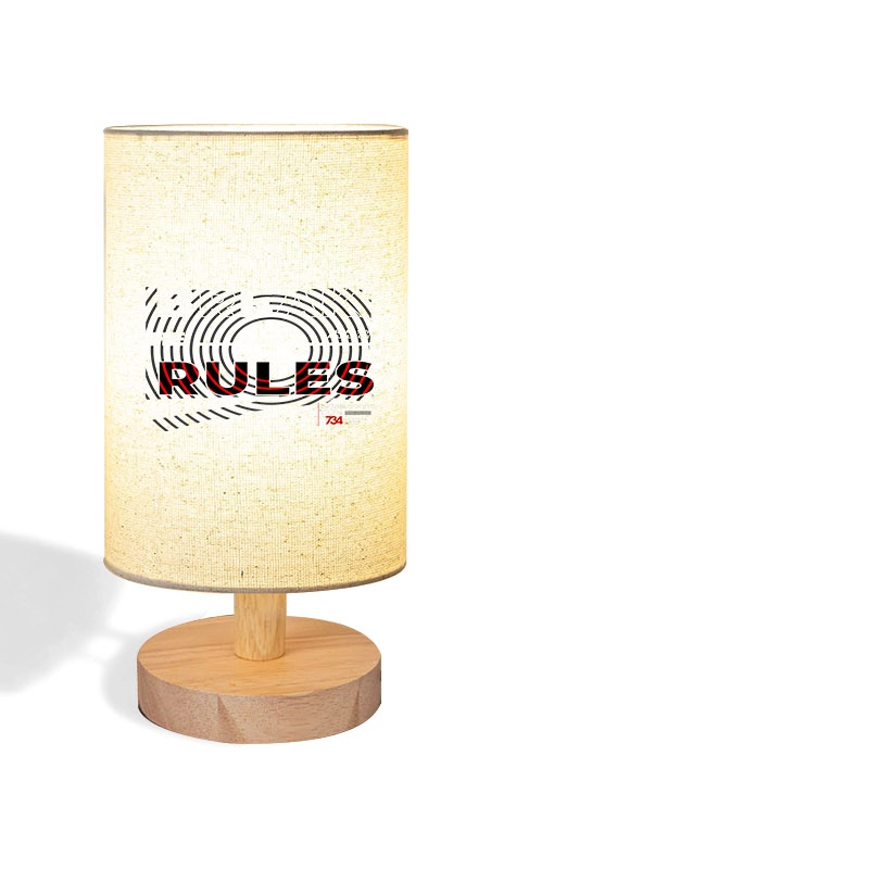 Wooden Table Lamp with Bold "RULES" Graphic Print