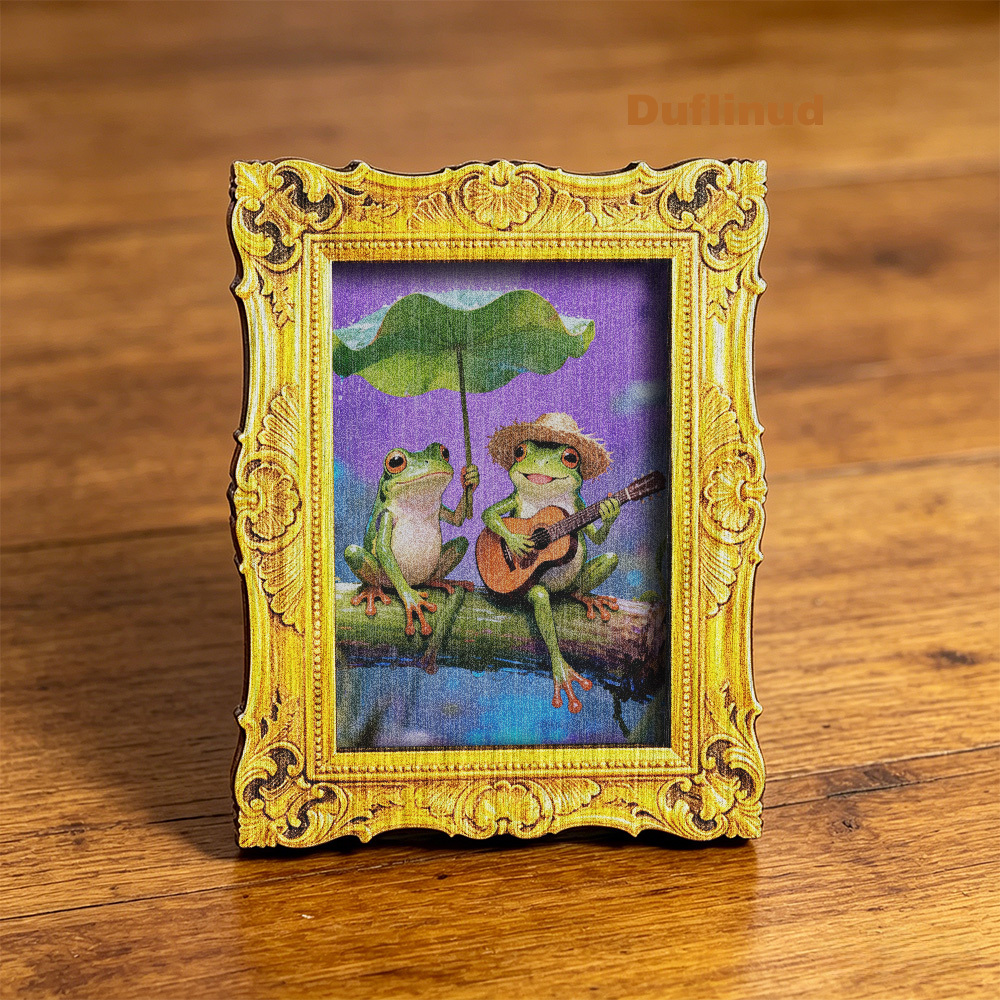 TEMU 1pc Cute Frog Wooden Fridge Magnet, Mini, 1 Hand Holding And 1 Hand Playing Guitar, Vibrant And Fun, Suitable For Kitchen Refrigerator Door
