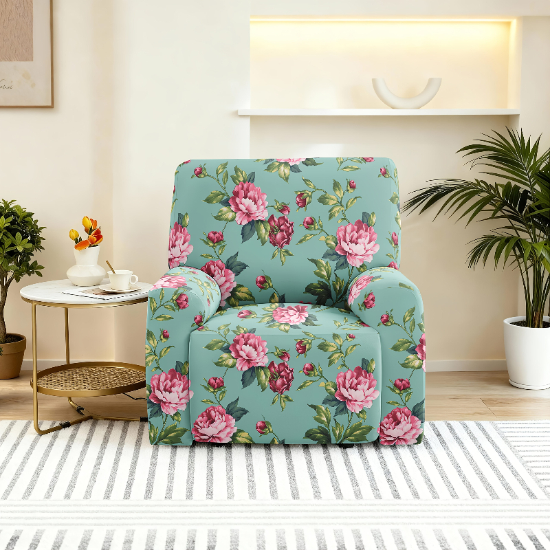 TEMU Emerald Green Printed Recliner Cover - Removable And Washable Home Decor Slipcover, Beautifies And Protects Sofa, 4pcs Set (1 Backrest, 1 Seat