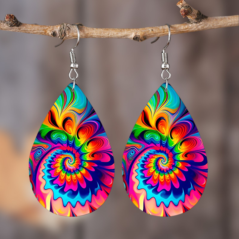 Image of 1 Pair Pu Earring Bohemian Pattern Dangle Jewelry Fun And Funky Ear Jewelry For Women Female