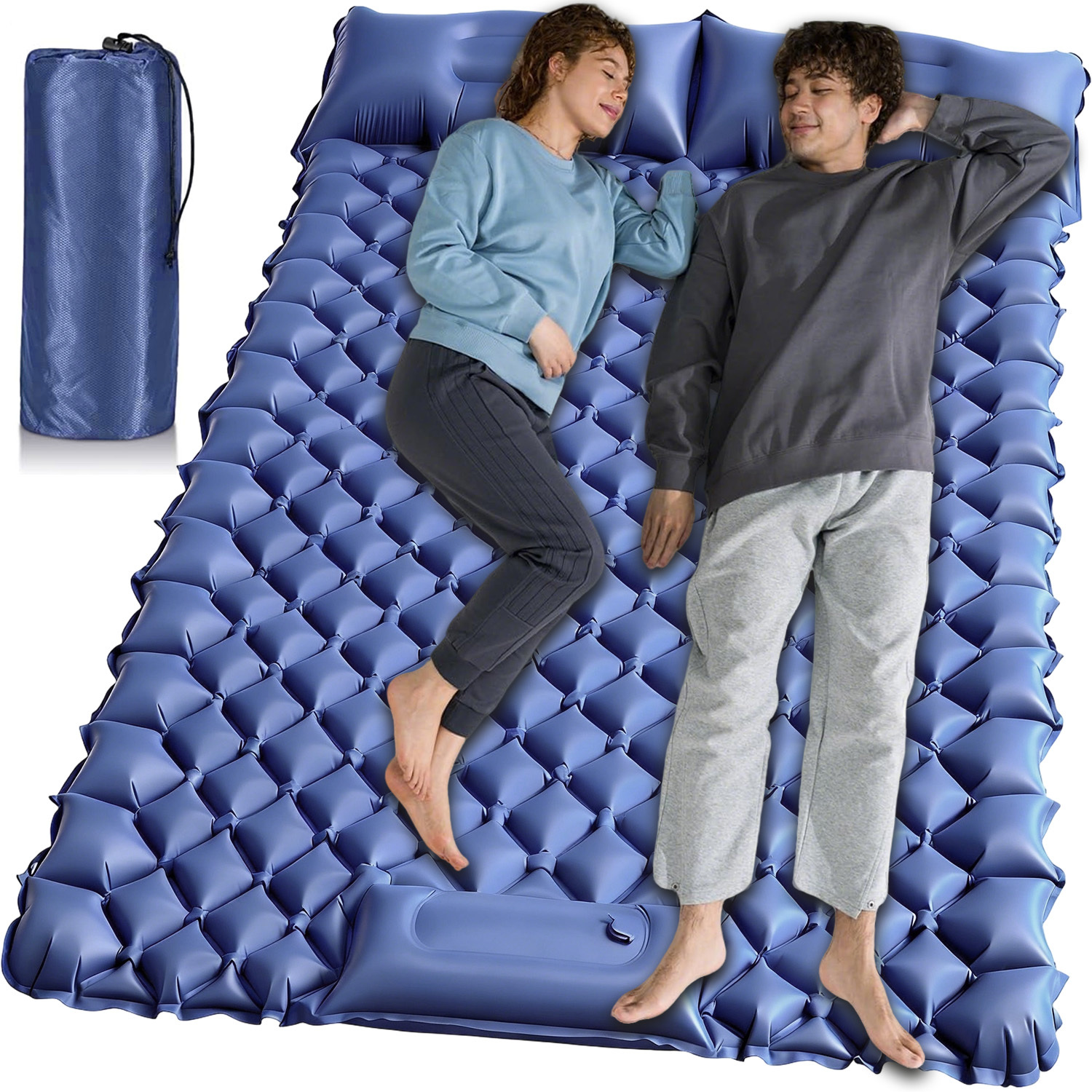 Image of Double Camping Pads For Sleeping, Ultralight Floor Mattresses For Sleeping With Built-in Pillow Foot Pump, Inflatable Sleeping Pad Foldable For Tent, Backpacking, Hiking, Car Traveling