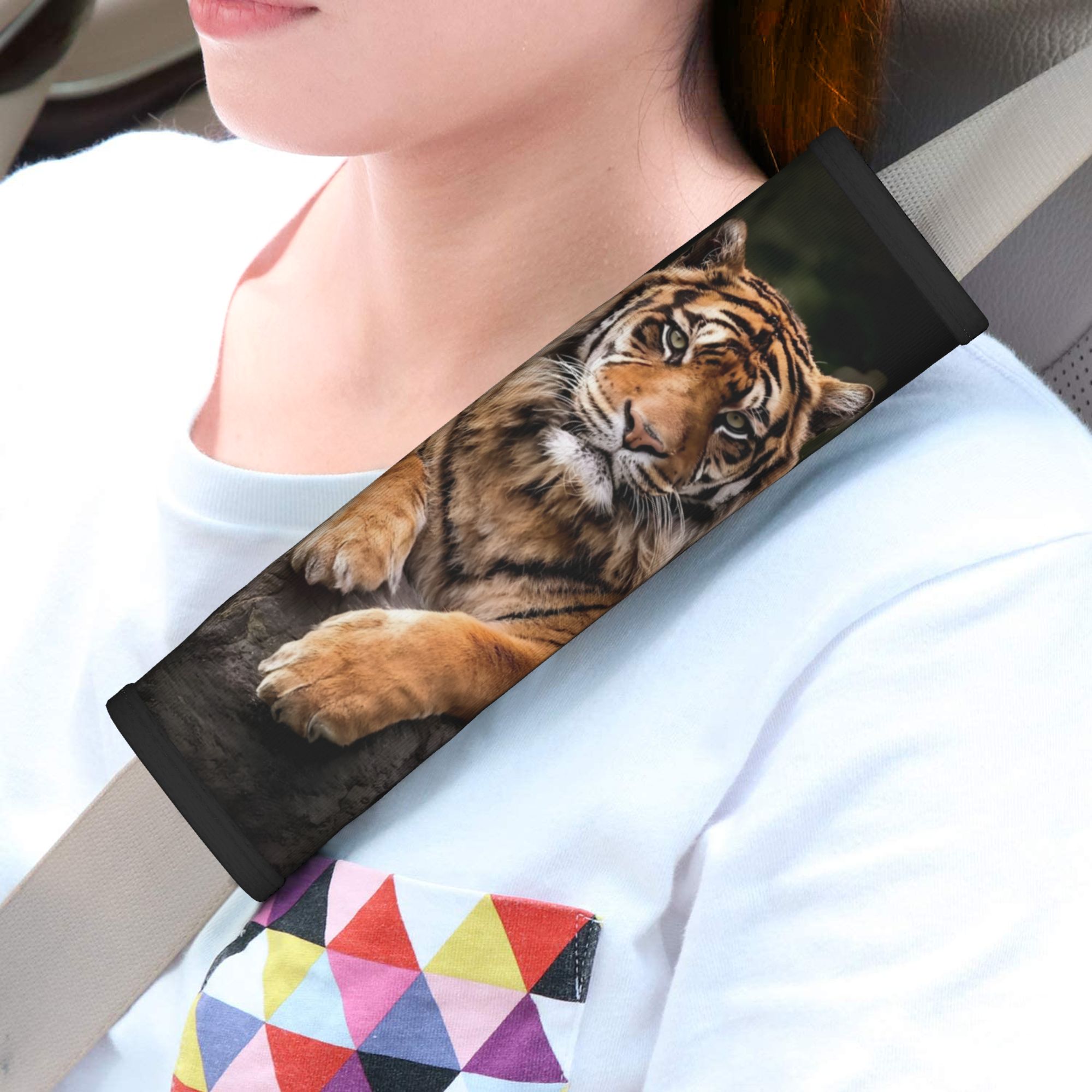 TEMU 1pc Tiger-patterned Car Seat Belt Cover, Adjustable Shoulder Strap Protector Suitable For Vehicles And Backpacks, A And Versatile Accessory,